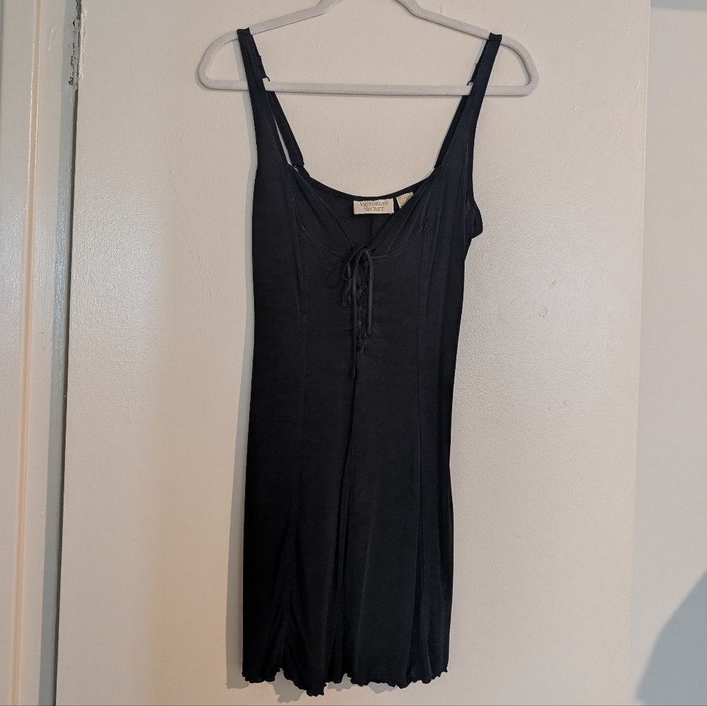 Victoria's Secret Black Lace-Up Front Slip Dress